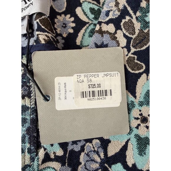 ZAC Zac Posen Pepper Jumpsuit Size 8 Blue Aqua Floral Sleeveless Made USA NWT - Picture 8 of 16
